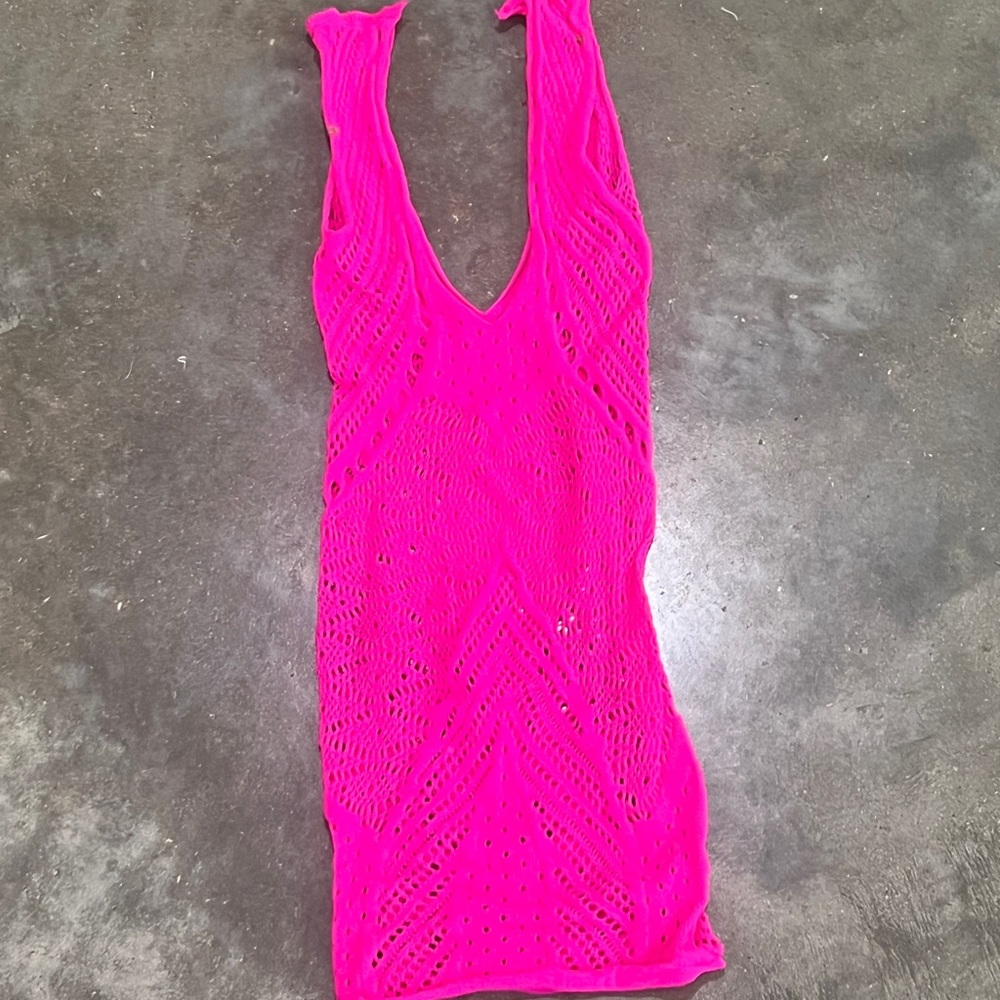Pink fish net lingerie dress or swim suit cover up